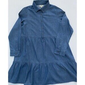 Linda Anderson Blue Denim Button Up Dress S Casual Tiered Skirt 100% Cotton